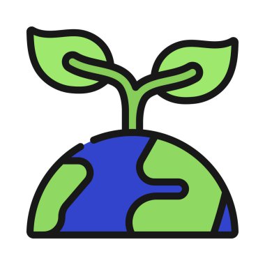 Yaprakların Büyüdüğü Dünya Web simgesi, vektör illüstrasyonu                                   