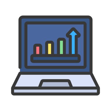  Dizüstü bilgisayardaki Bar Grafiği web simgesi çizimi 