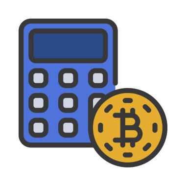 Bitcoin vektör simgesi ve hesap makinesi çizimi 