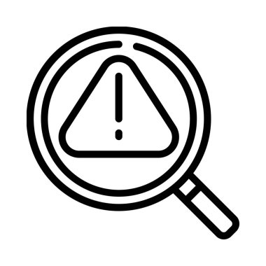 Büyüteç içinde ünlem işareti olan uyarı işareti, Risk Analizi düz vektör simgesi