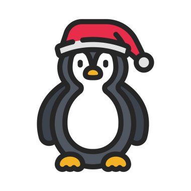 Beyaz arka planda Noel Baba şapkalı penguen, vektör 