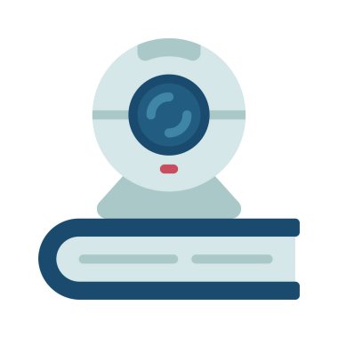Kitap simgesi üzerindeki web kamerası, vektör illüstrasyonu