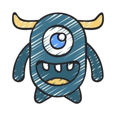 Beyaz arka planda boynuzları olan canavarın vektör çizimi  