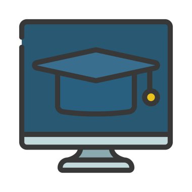 Eğitim Bilgisayarı simgesi, vektör illüstrasyonu  