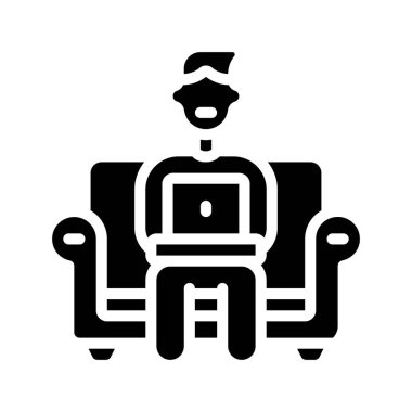 Kanepe üzerine çalışma yassı simgesi, vektör illüstrasyonu 