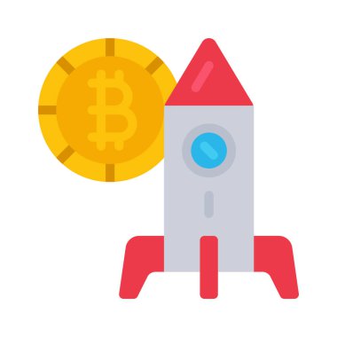 Bitcoin roket ikonu vektör çizimi tasarımı 