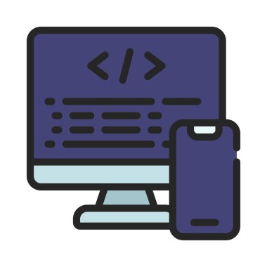 Mobil web simgesi düz vektör tasarımı için kodlama                              