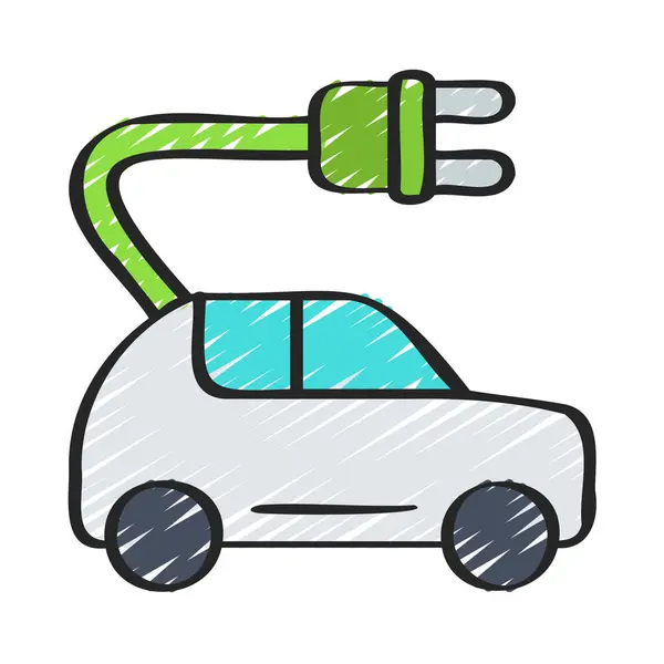 Ηλεκτρικό Αυτοκίνητο Plug Side Εικονίδιο Λευκό Φόντο — Διανυσματικό Αρχείο