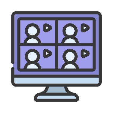 Video Konferansı simgesi basit düz illüstrasyon