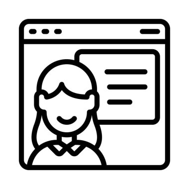 Dişi Kursu Öğretici Web simgesi düz tasarım, vektör illüstrasyonu