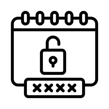 Parola Korunan Takvim simgesi, vektör illüstrasyonu 