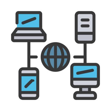 Bilgisayar ağı simgesi, vektör illüstrasyonu basit tasarım