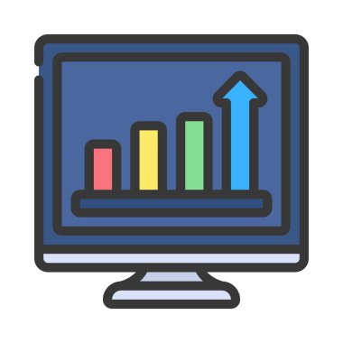  Bilgisayar monitörü web simgesi vektör illüstrasyonunda çubuk çizelgesi 