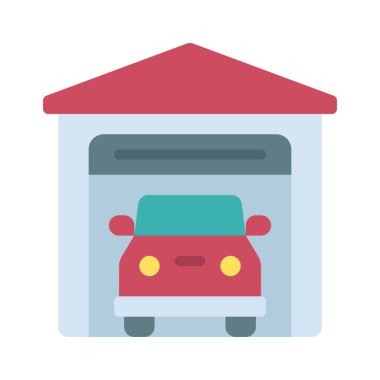 araba garajı düz simge, vektör illüstrasyon 