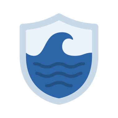 Kalkan ikonunda deniz dalgası, okyanus koruma ikonu, vektör illüstrasyonu