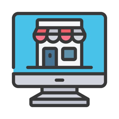 bilgisayar dükkanı simgesi, vektör illüstrasyonu  