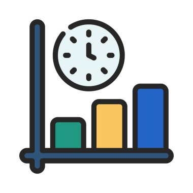 Saat simgesi ve vektör illüstrasyonlu işletme çubuğu şeması