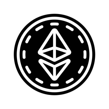  Ethereum madeni para düz simgesi beyaz arkaplan, vektör, illüstrasyon izole