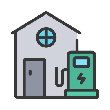 Ev Şarj İstasyonu simgesi, vektör illüstrasyonu   
