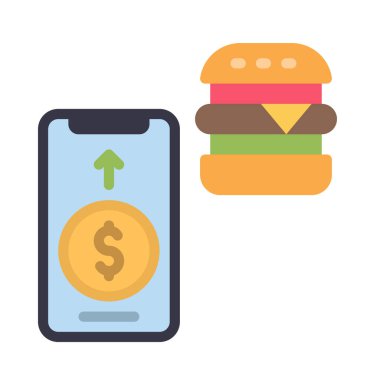 Telefon simgesi ile yiyecek satın al, vektör illüstrasyonu basit tasarım