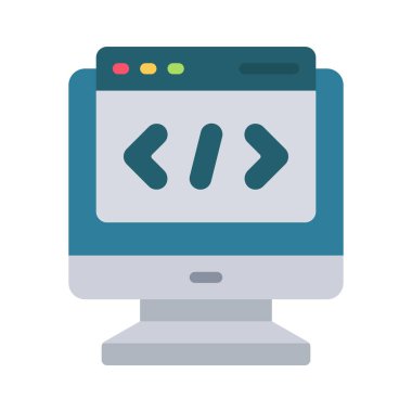 Bilgisayar Web Kodu simgesi, vektör illüstrasyonu 