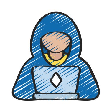 Laptop simgesi, vektör illüstrasyonlu hacker 