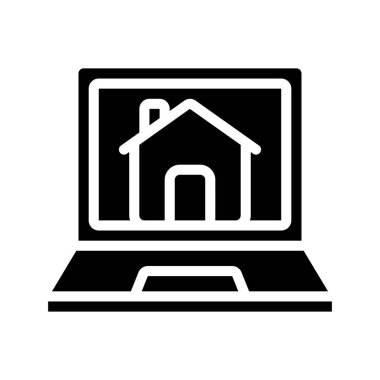Ev dizüstü bilgisayar simgesi, vektör illüstrasyonu 
