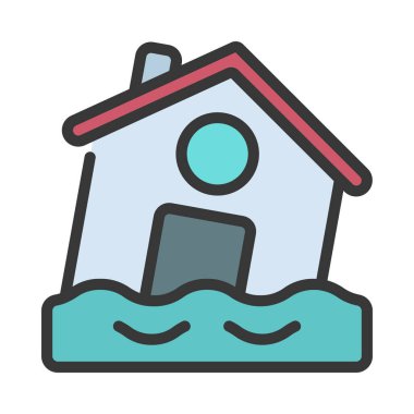 Sel basmış Ev simgesi, vektör illüstrasyonu 