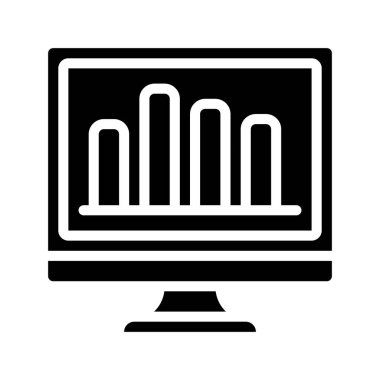  Bilgisayar monitörü web simgesi vektör illüstrasyonunda çubuk çizelgesi 
