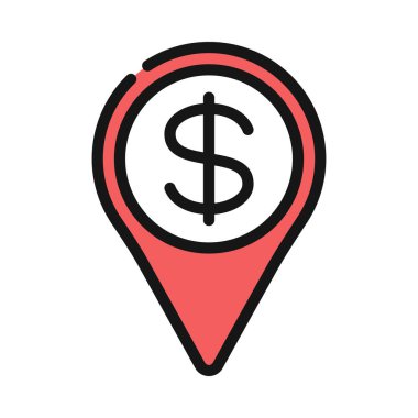 Basit Finansal konum pin simgesi, vektör illüstrasyonu