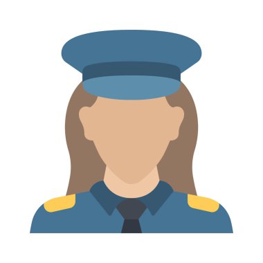 Kadın Polis Memuru simgesi düz tasarım, vektör illüstrasyonu  