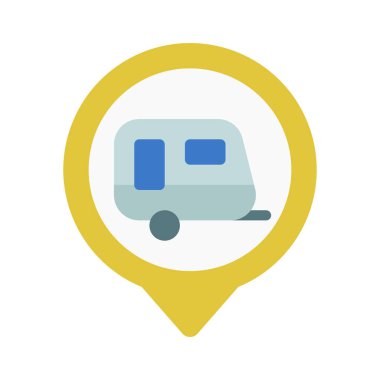 Karavan harita pin düz simge, vektör illüstrasyon