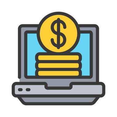 Laptop Para simgesi, vektör illüstrasyonu 