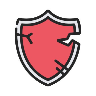 Kırık Güvenlik Kalkanı basit simgesi, vektör illüstrasyonu