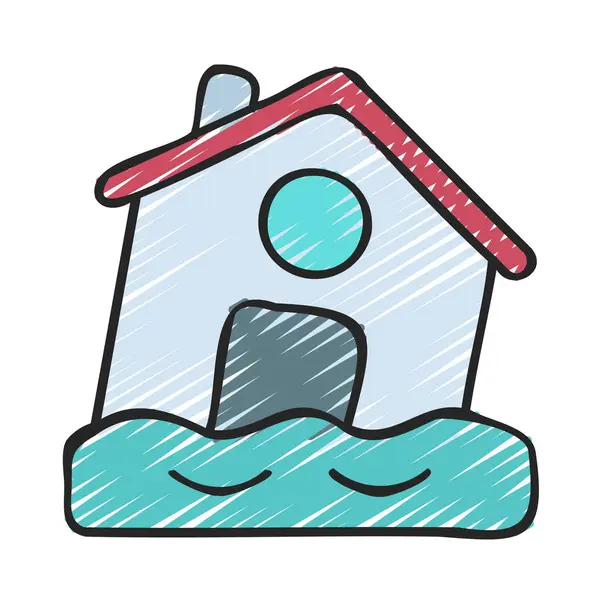 Flooded House Icon Vector Illustration — Stock Vector