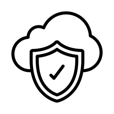 Bulut Güvenlik Kalkanı Simgesi, Vektör İllüstrasyonu