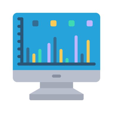  Bilgisayar monitörü web simgesi vektör illüstrasyonunda çubuk çizelgesi 