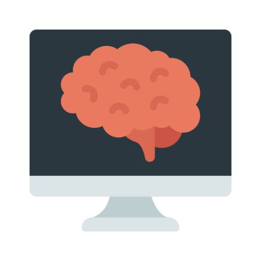 Bilgisayar simgesi üzerinde beyin, vektör illüstrasyonu 