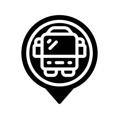 Harita simgesindeki otobüs. düz vektör illüstrasyonu