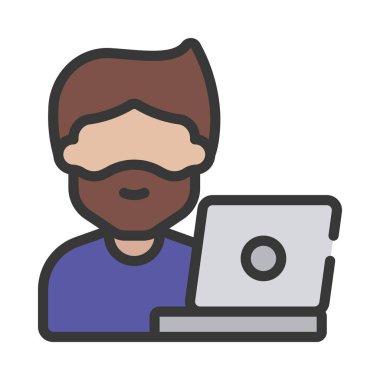 Serbest Çalışan Erkek Web simgesi düz tasarım, vektör illüstrasyonu