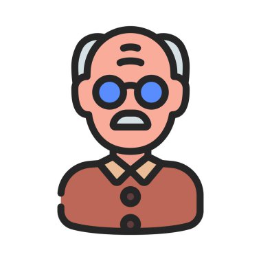 Yaşlı Adam Avatar web simgesi düz tasarım, vektör illüstrasyonu