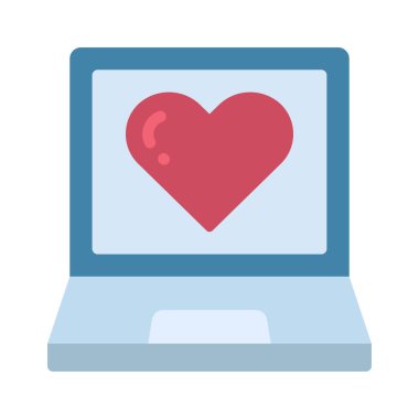 Dizüstü bilgisayar Aşk simgesi, vektör illüstrasyonu 