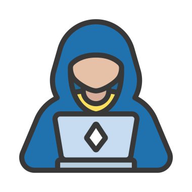 Laptop simgesi, vektör illüstrasyonlu hacker 