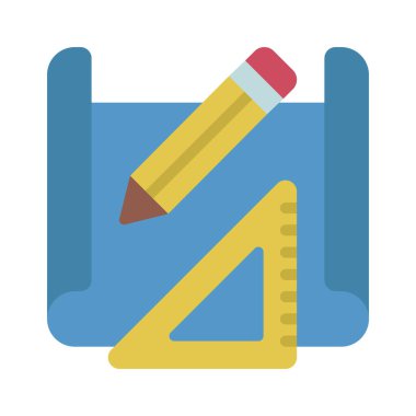 Blueprint Design Çalışma düz simgesi, vektör illüstrasyonu 