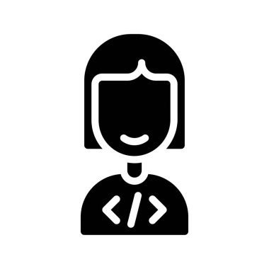 Kadın Geliştirici Web simgesi düz tasarım, vektör illüstrasyonu