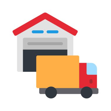 Lorry simgesi olan Depo, vektör illüstrasyonu  