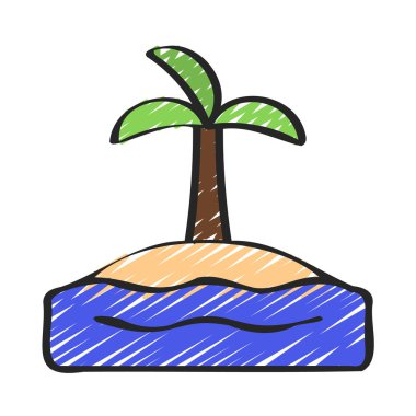 Okyanus simgesinde, adada palmiye ağacı, vektör illüstrasyonu