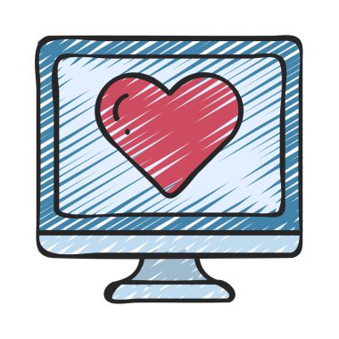 mavi çizgi vektör illüstrasyon tasarımı ile kalp bilgisayar monitörü