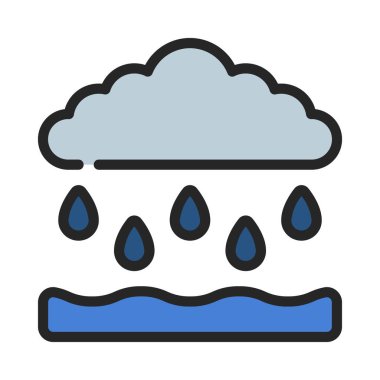 Okyanus web simgesi düz dizayn, vektör illüstrasyonuna yağmur yağıyor