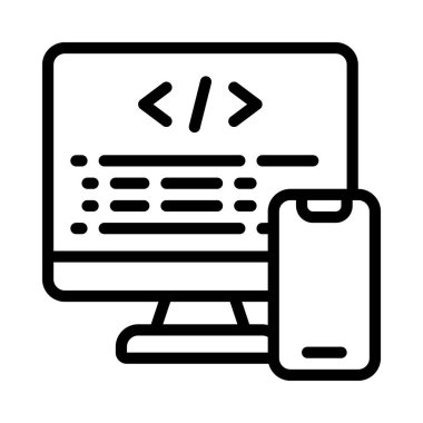 Mobil web simgesi düz vektör tasarımı için kodlama                              